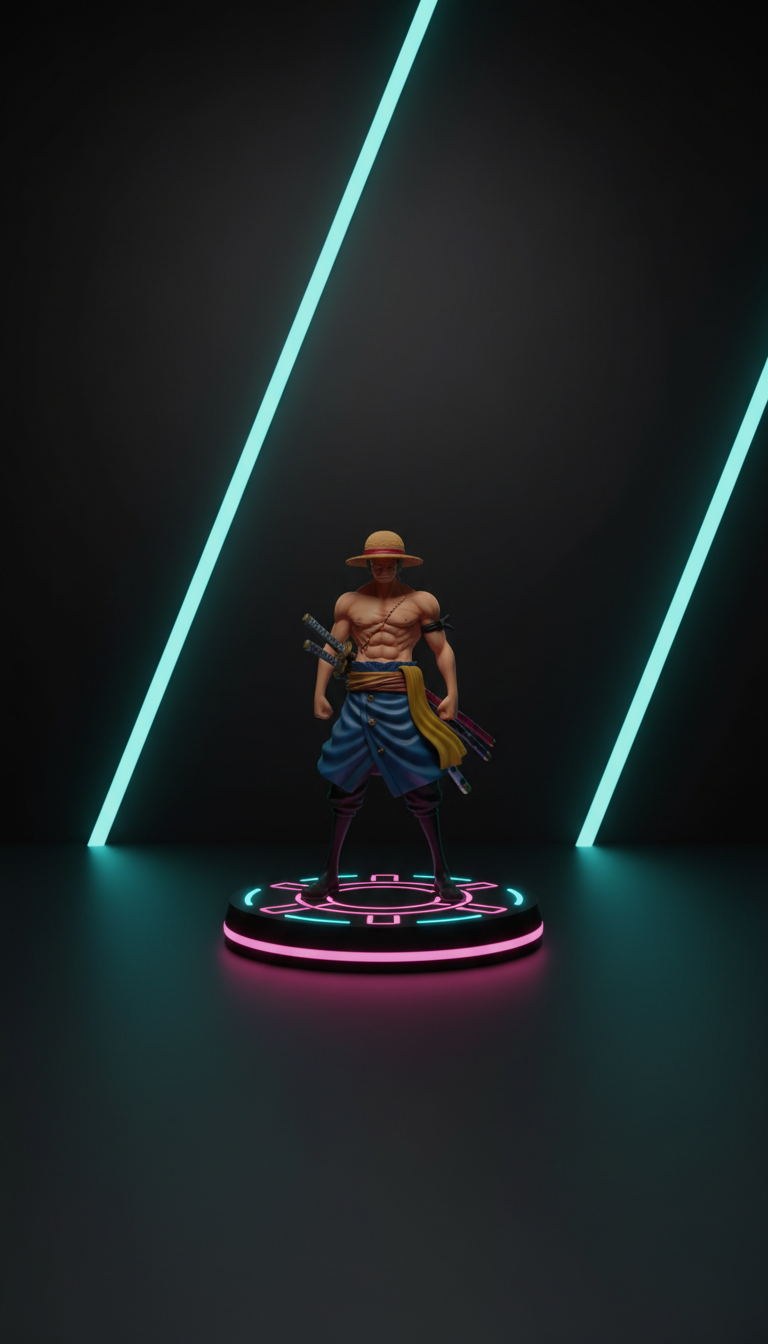 One Piece figure on neon display base